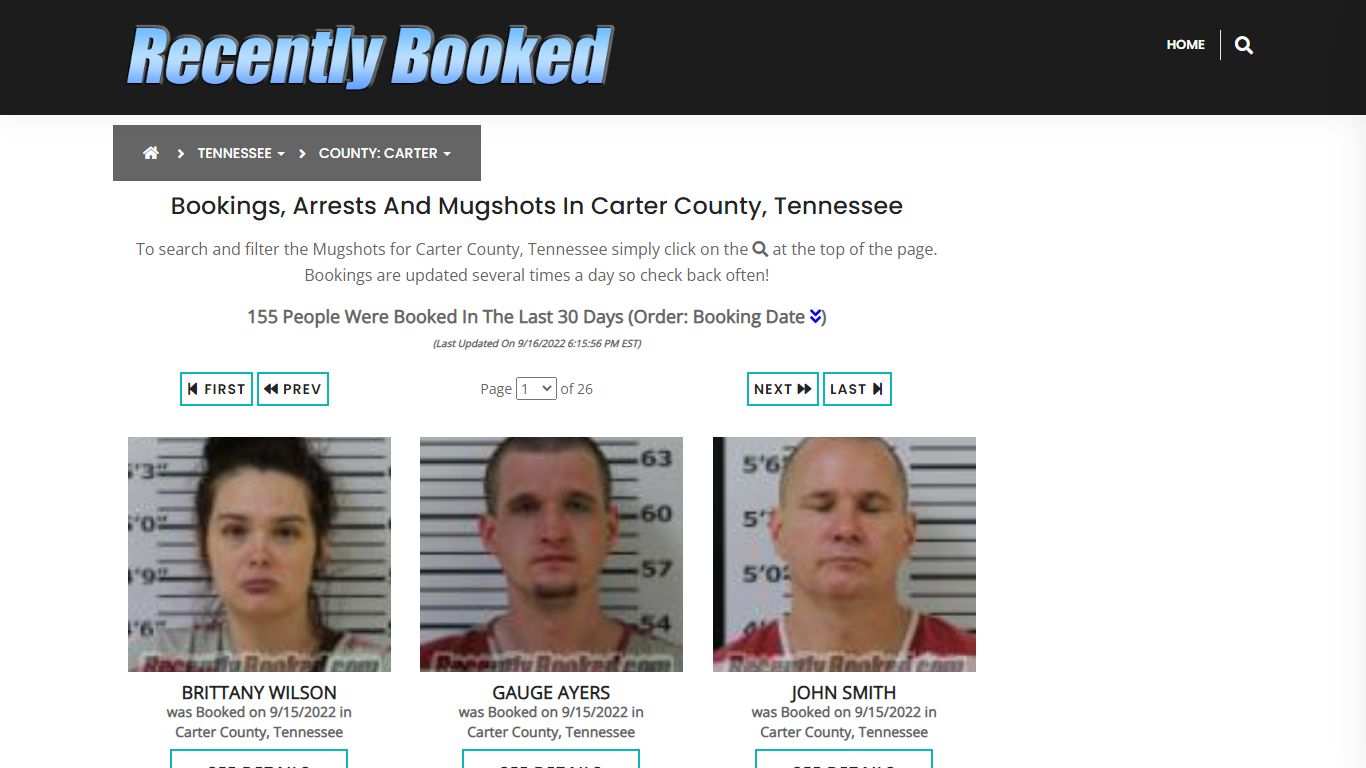 Bookings, Arrests and Mugshots in Carter County, Tennessee